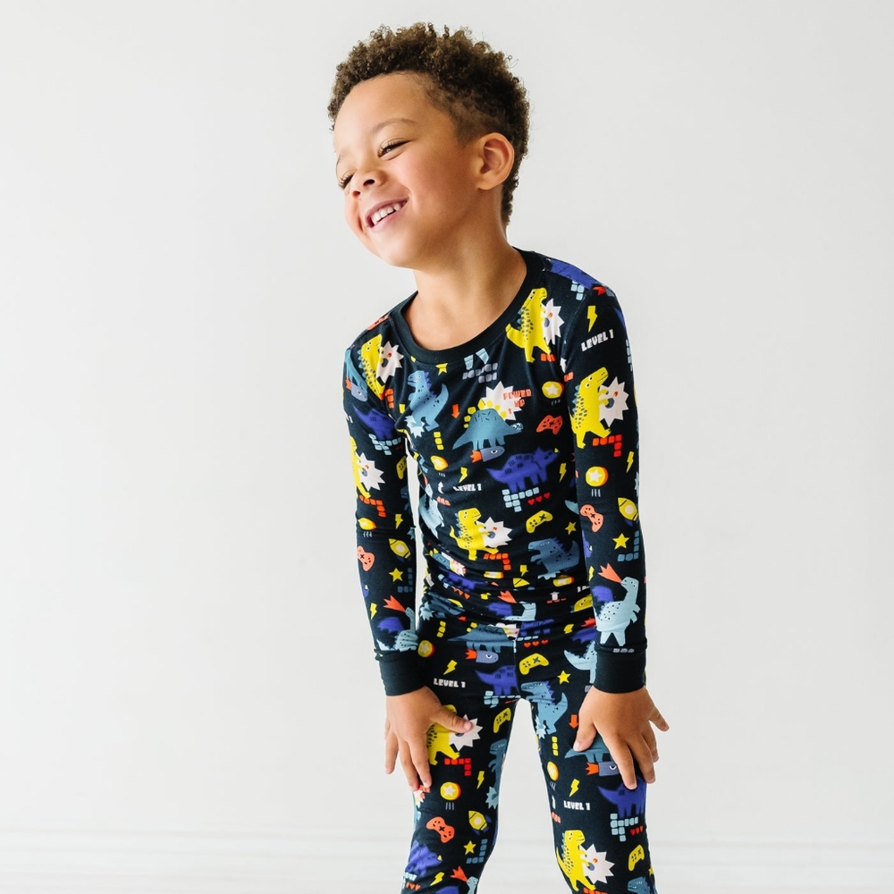 🦖🎮NIB Little Sleepies Next-level Dinos 2 piece long sleeve bamboo pj set - Picture 2 of 7
